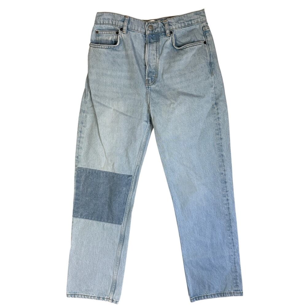 Reformation Jeans Denim Cynthia Straight Leg High Rise Patch Light Wash 28